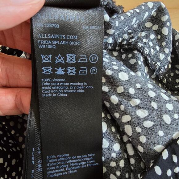 Allsaints Frida Splash Polka Dot Flare A-line Mini Skirt Black White Size 0 - Picture 4 of 7